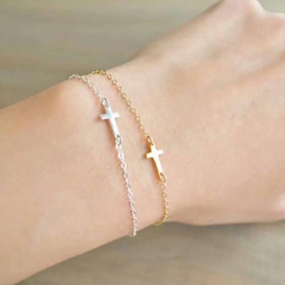 “Empowered” Minimalist Cross Faith Charm Bracelet - Picture 1 of 13